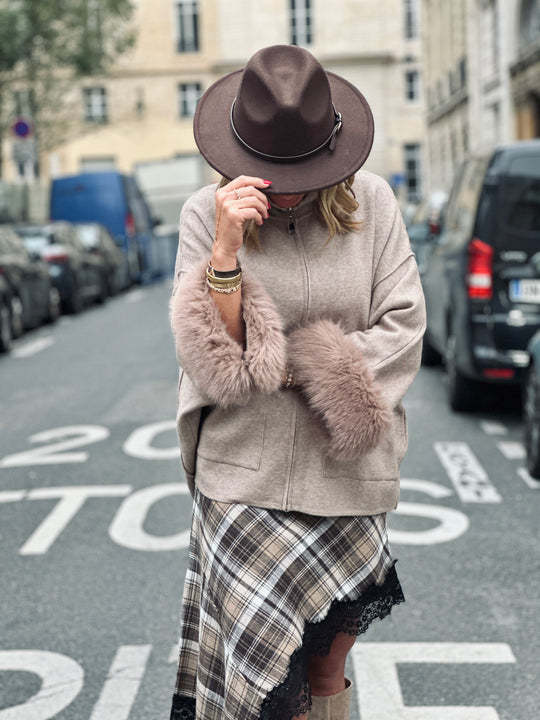 Gilet maille manches fourrure 4332