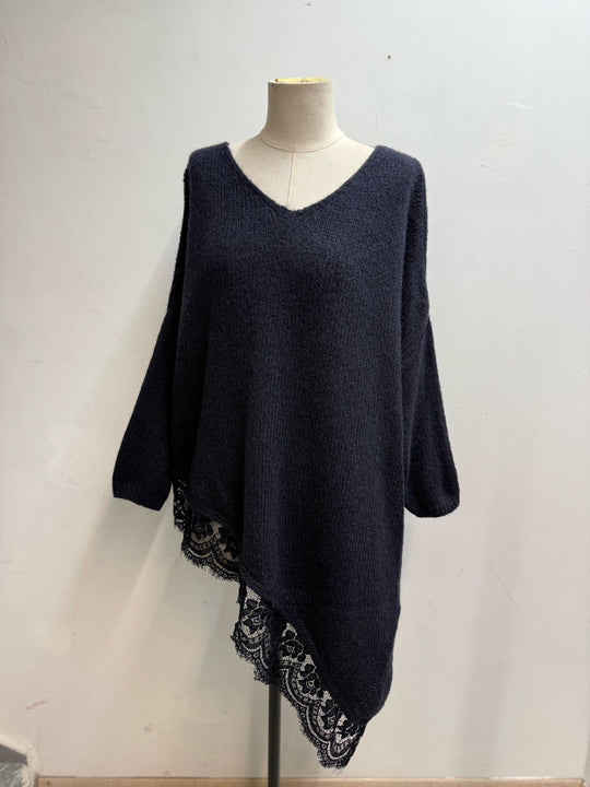 Pull tunique asymétrique dentelle 10612