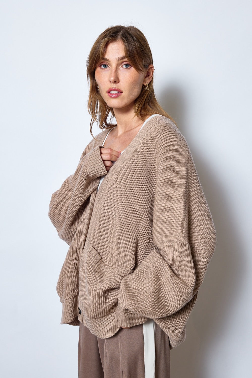 Gilet maille oversize camel claire 43001