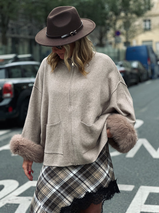 Gilet maille manches fourrure 4332