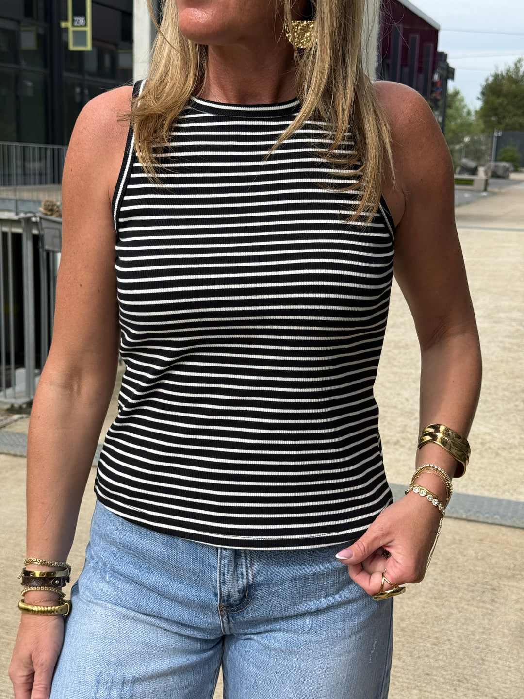Top rayure col montant Noir 3606