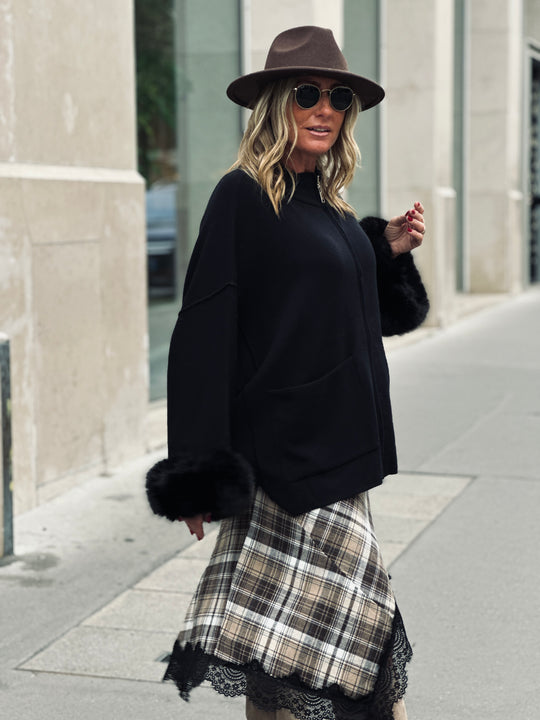 Gilet maille manches fourrure 4332