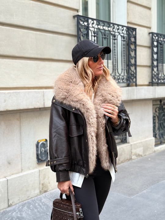 Veste similicuir fourrure amovible 202345 Choco