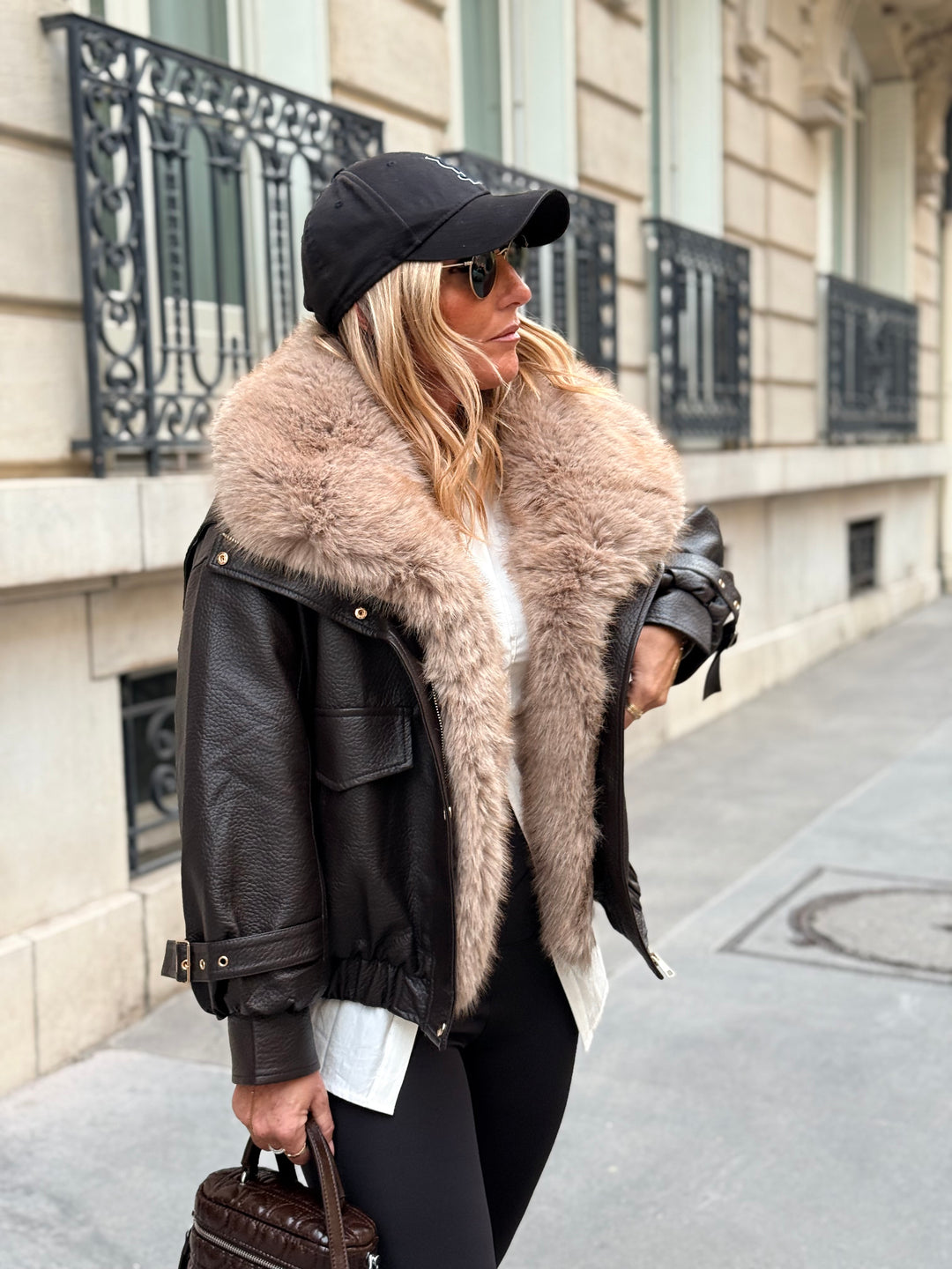 Veste similicuir fourrure amovible 202345 Choco