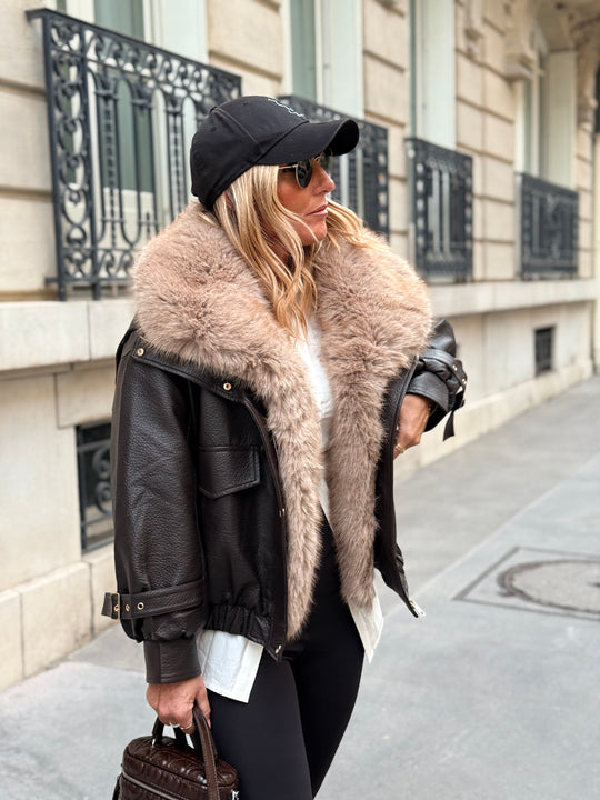 Veste similicuir fourrure amovible 202345 Choco