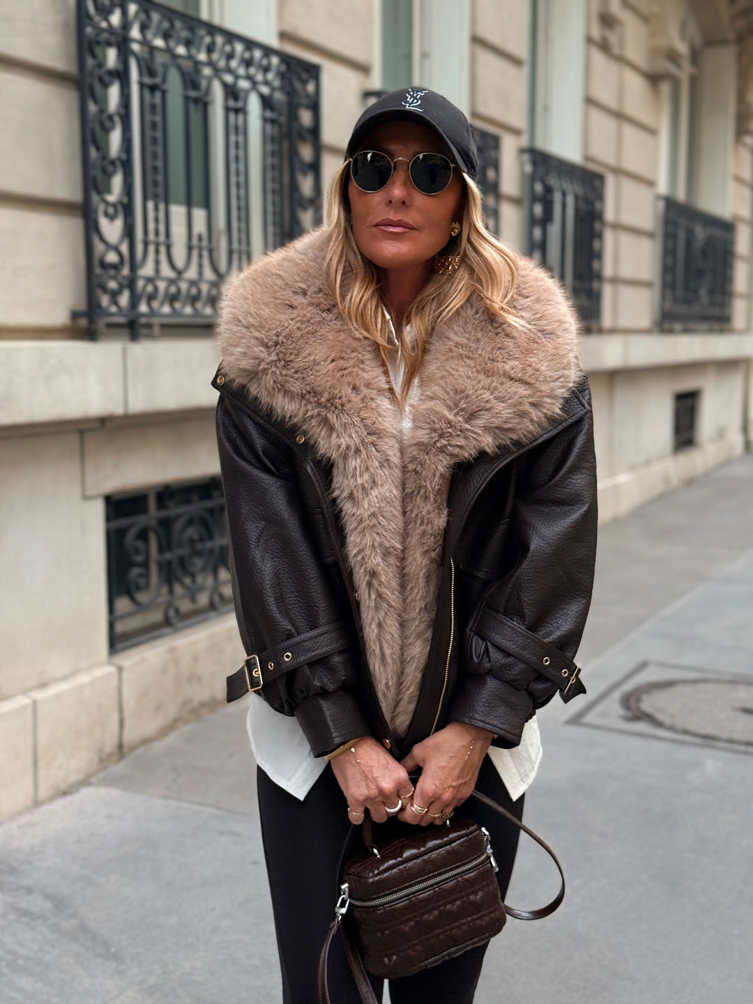 Veste similicuir fourrure amovible 202345 Choco