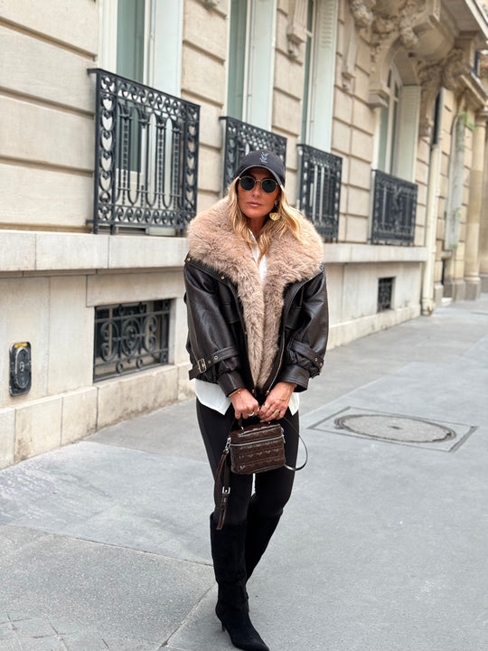Veste similicuir fourrure amovible 202345 Choco