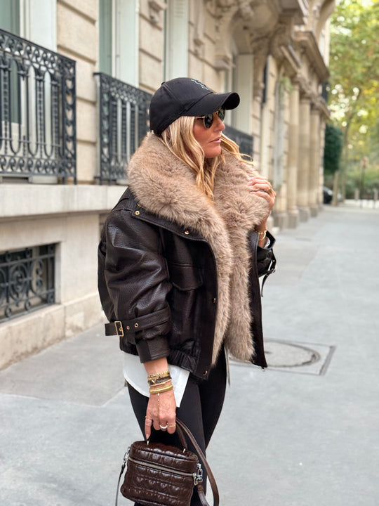 Veste similicuir fourrure amovible 202345 Choco