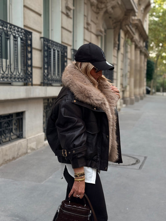 Veste similicuir fourrure amovible 202345 Choco