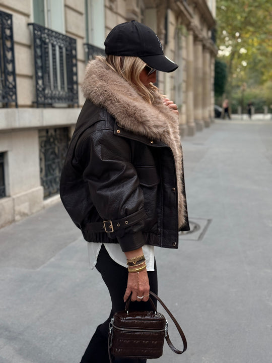 Veste similicuir fourrure amovible 202345 Choco