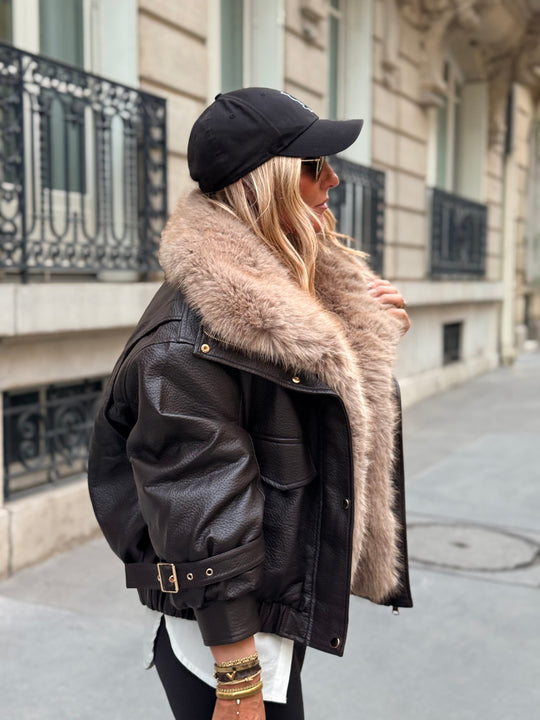 Veste similicuir fourrure amovible 202345 Choco