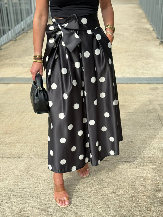 Jupe satin nouée à pois Noir