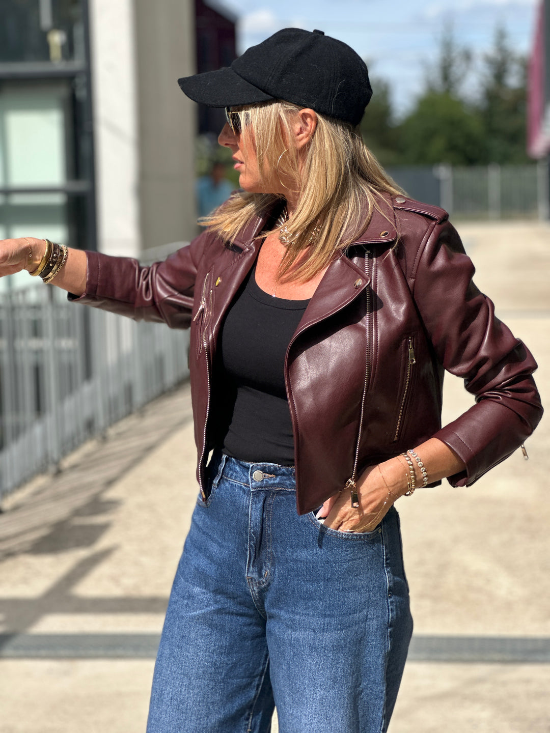 Veste similicuir cintré S2737 Bordeaux