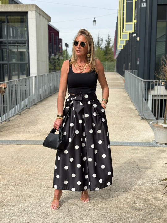 Jupe satin nouée à pois Noir