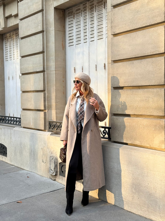 Manteau Laine long col Taupe 014