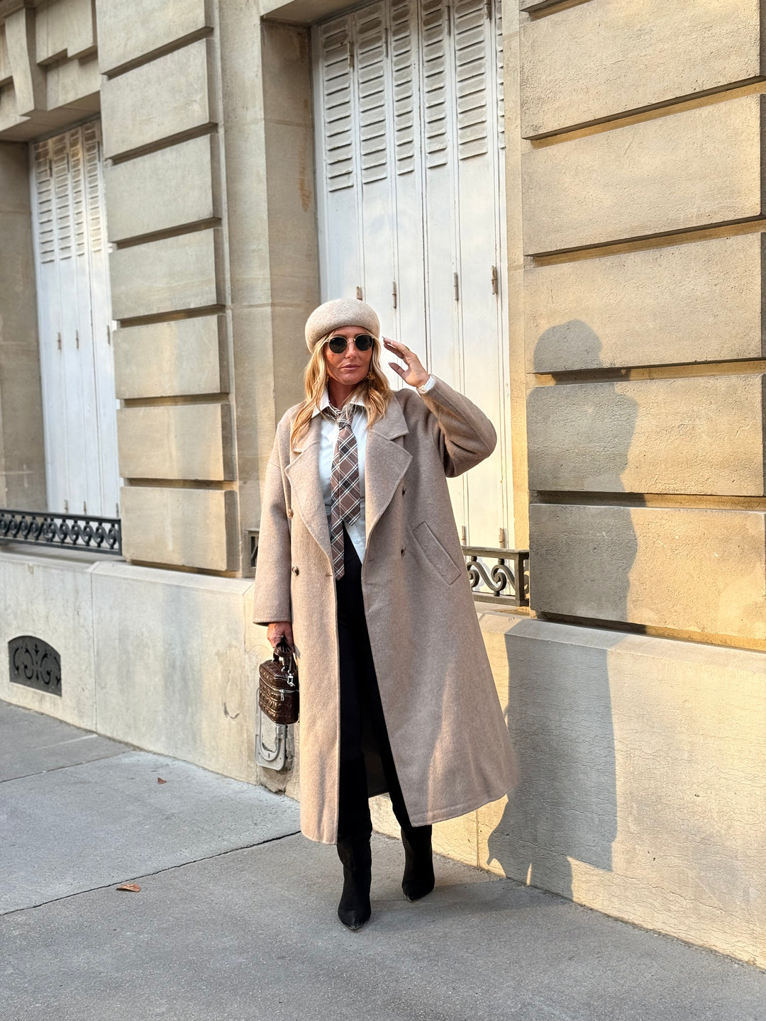 Manteau Laine long col Taupe 014