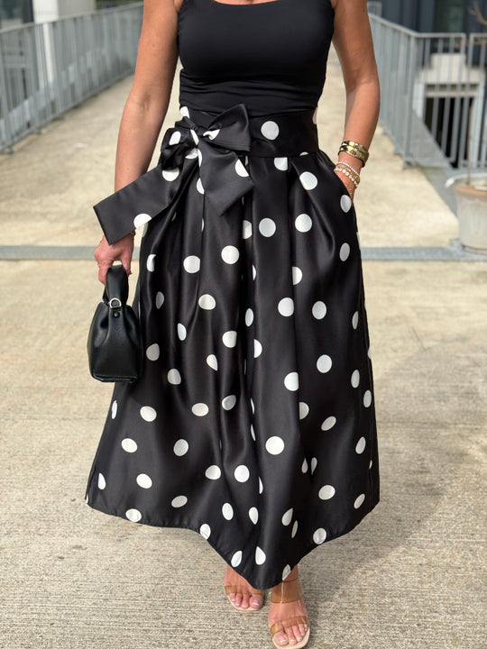 Jupe satin nouée à pois Noir