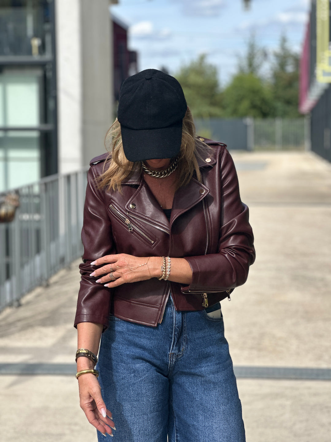 Veste similicuir cintré S2737 Bordeaux