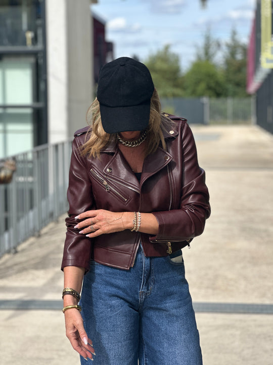 Veste similicuir cintré S2737 Bordeaux