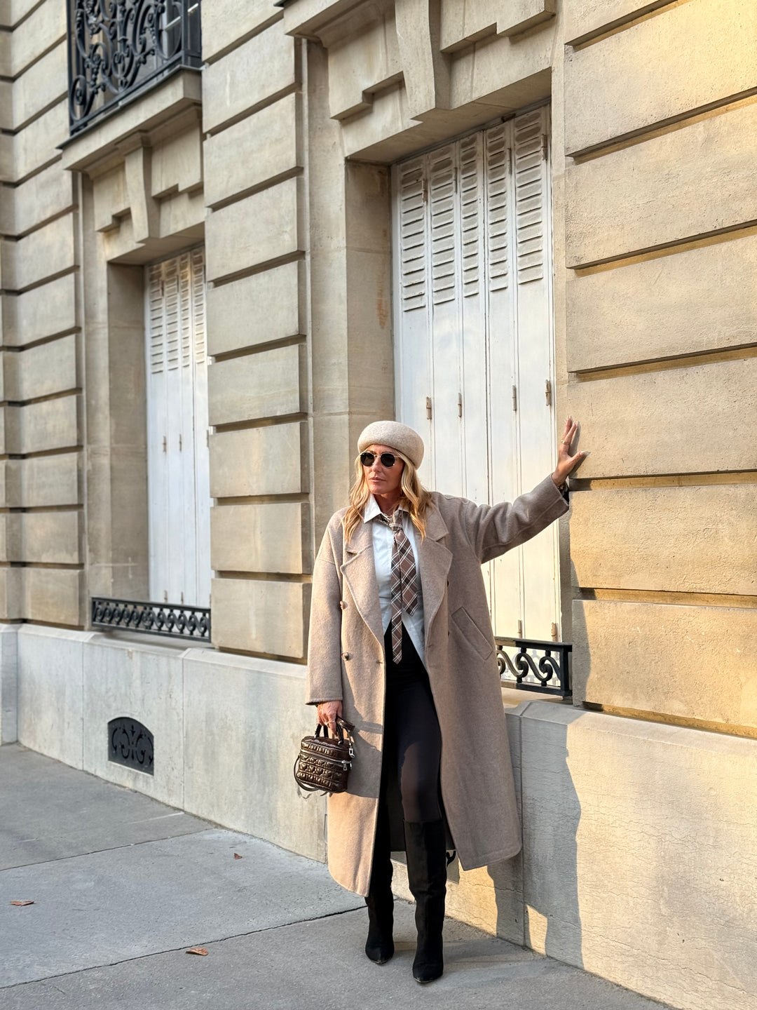 Manteau Laine long col Taupe 014