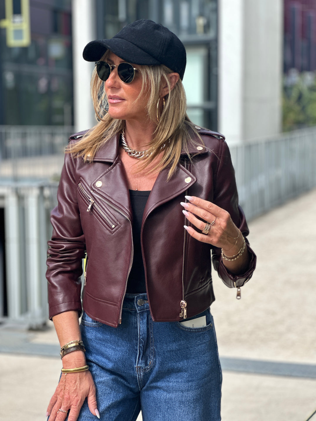 Veste similicuir cintré S2737 Bordeaux