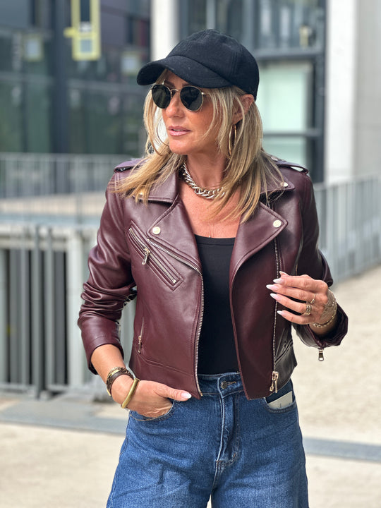 Veste similicuir cintré S2737 Bordeaux