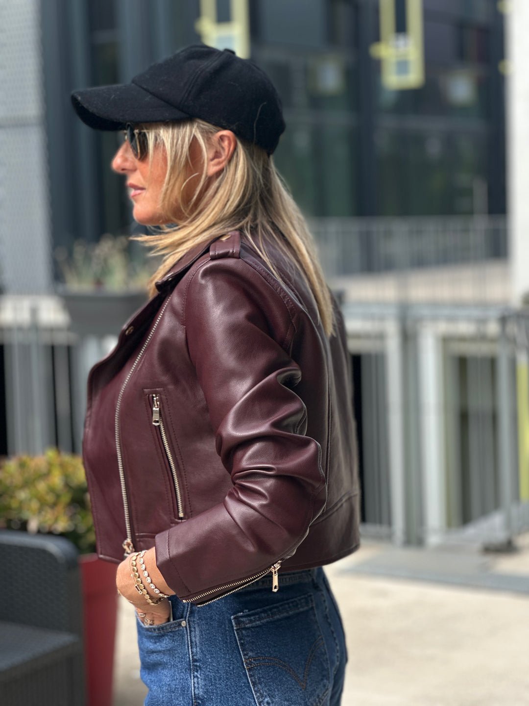 Veste similicuir cintré S2737 Bordeaux