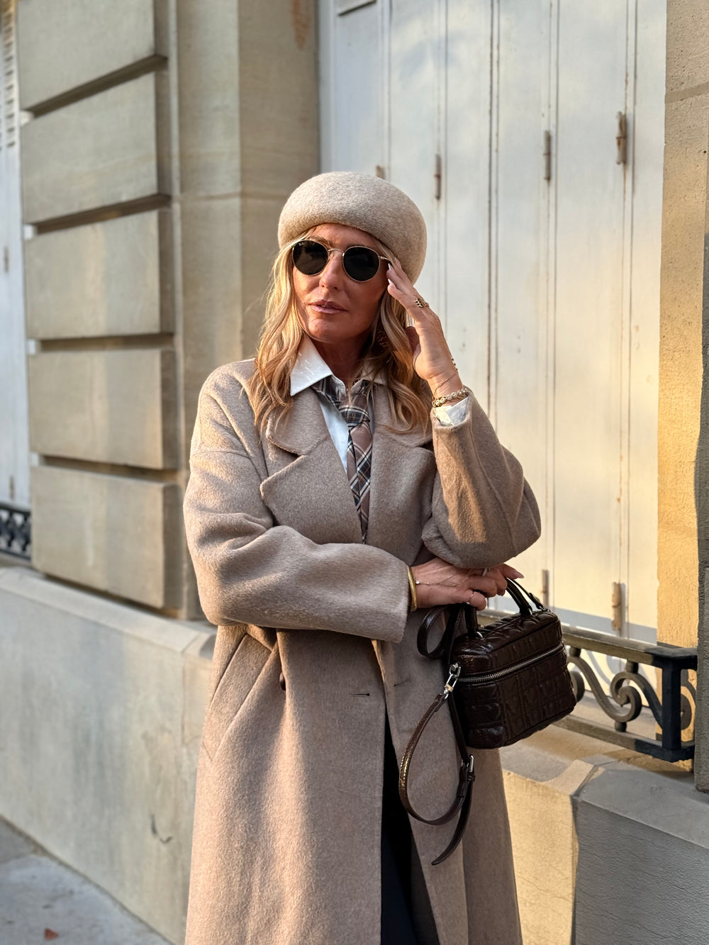 Manteau Laine long col Taupe 014