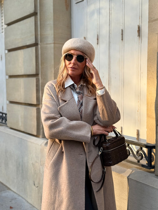Manteau Laine long col Taupe 014