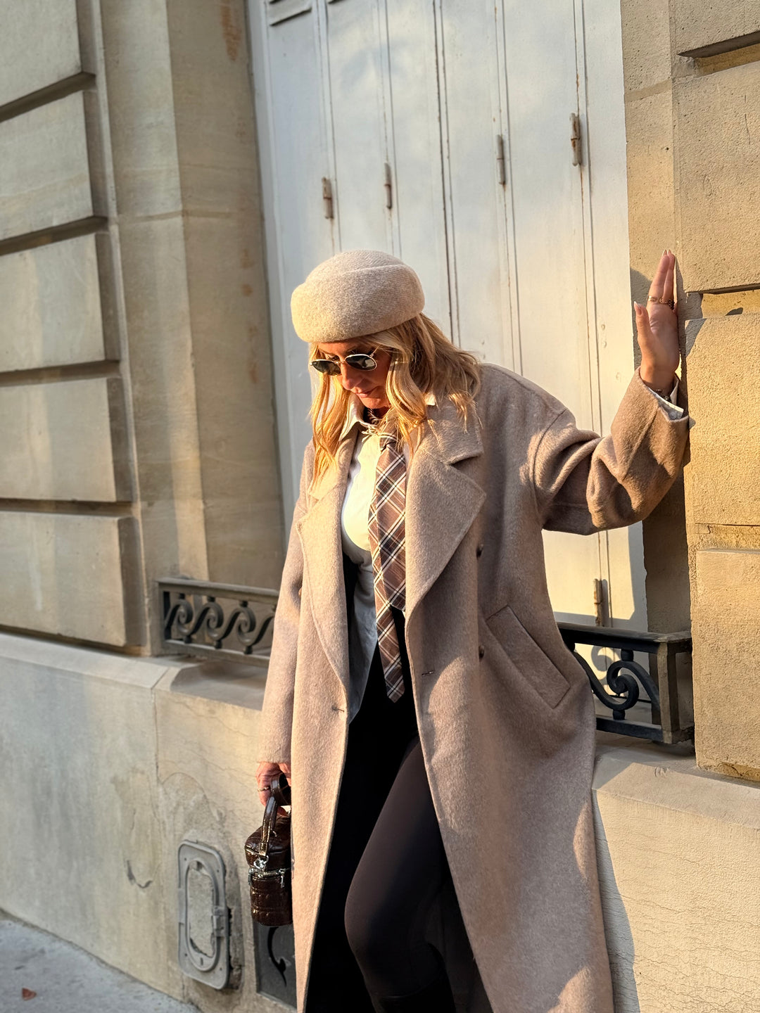 Manteau Laine long col Taupe 014