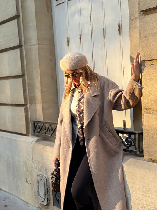 Manteau Laine long col Taupe 014