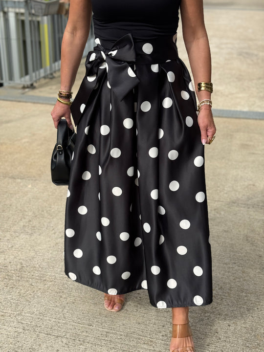 Jupe satin nouée à pois Noir
