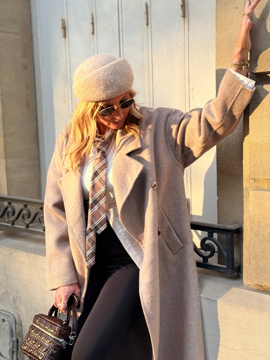 Manteau Laine long col Taupe 014