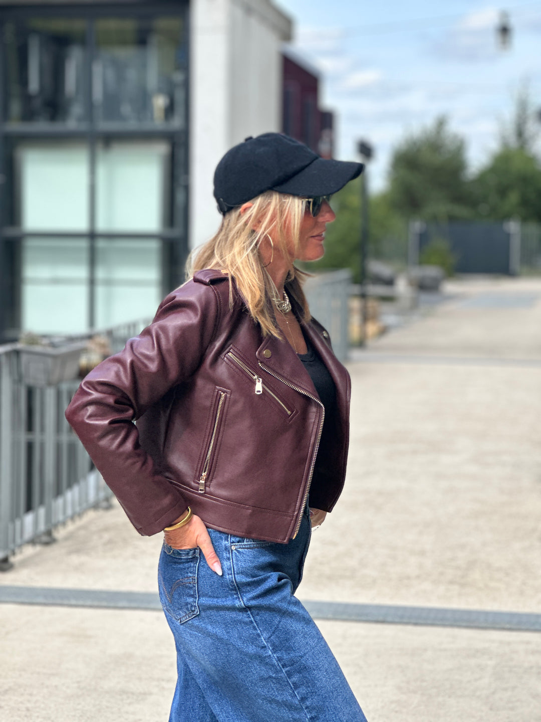 Veste similicuir cintré S2737 Bordeaux