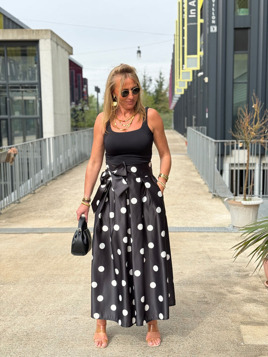 Jupe satin nouée à pois Noir