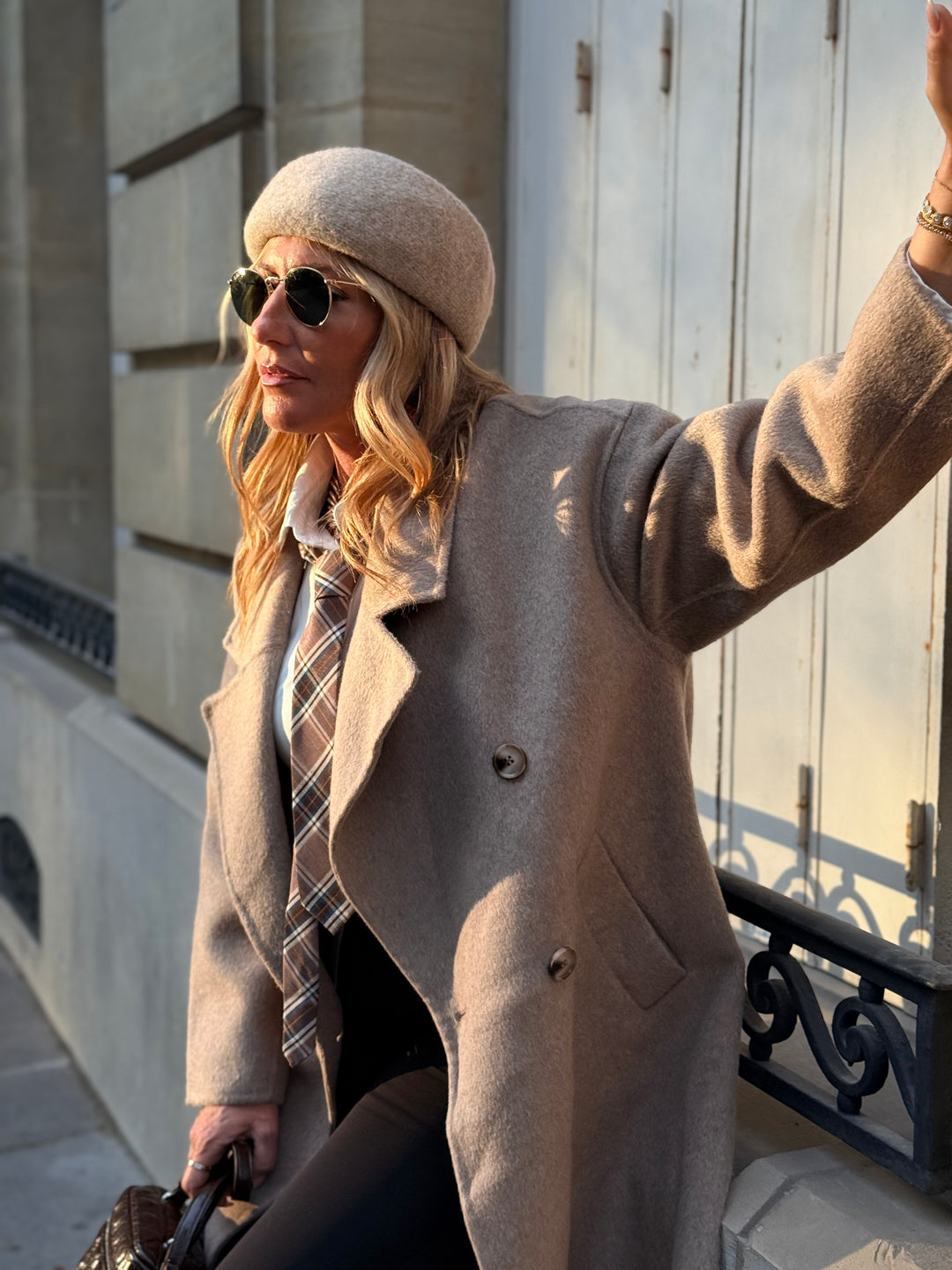 Manteau Laine long col Taupe 014