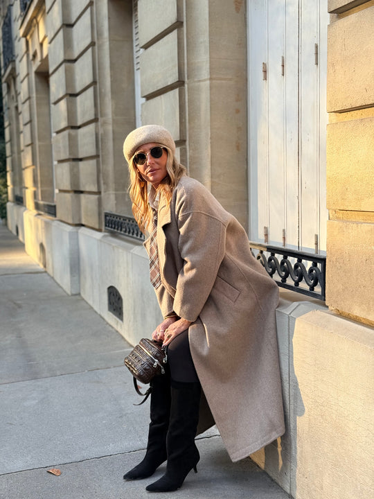 Manteau Laine long col Taupe 014
