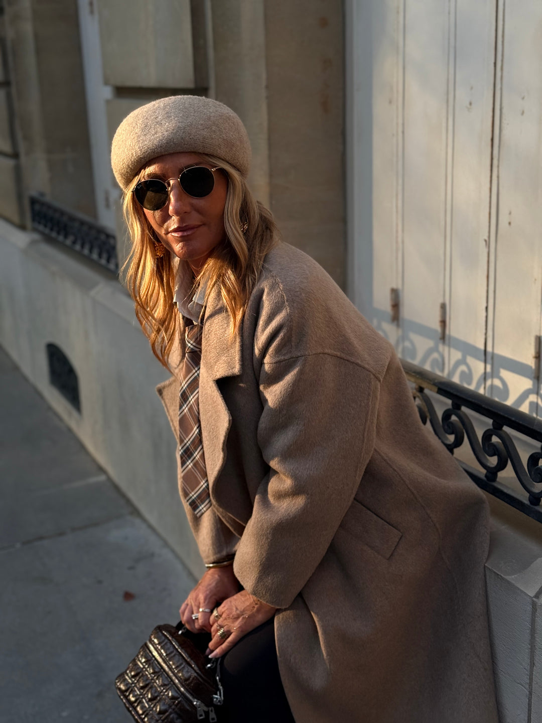 Manteau Laine long col Taupe 014