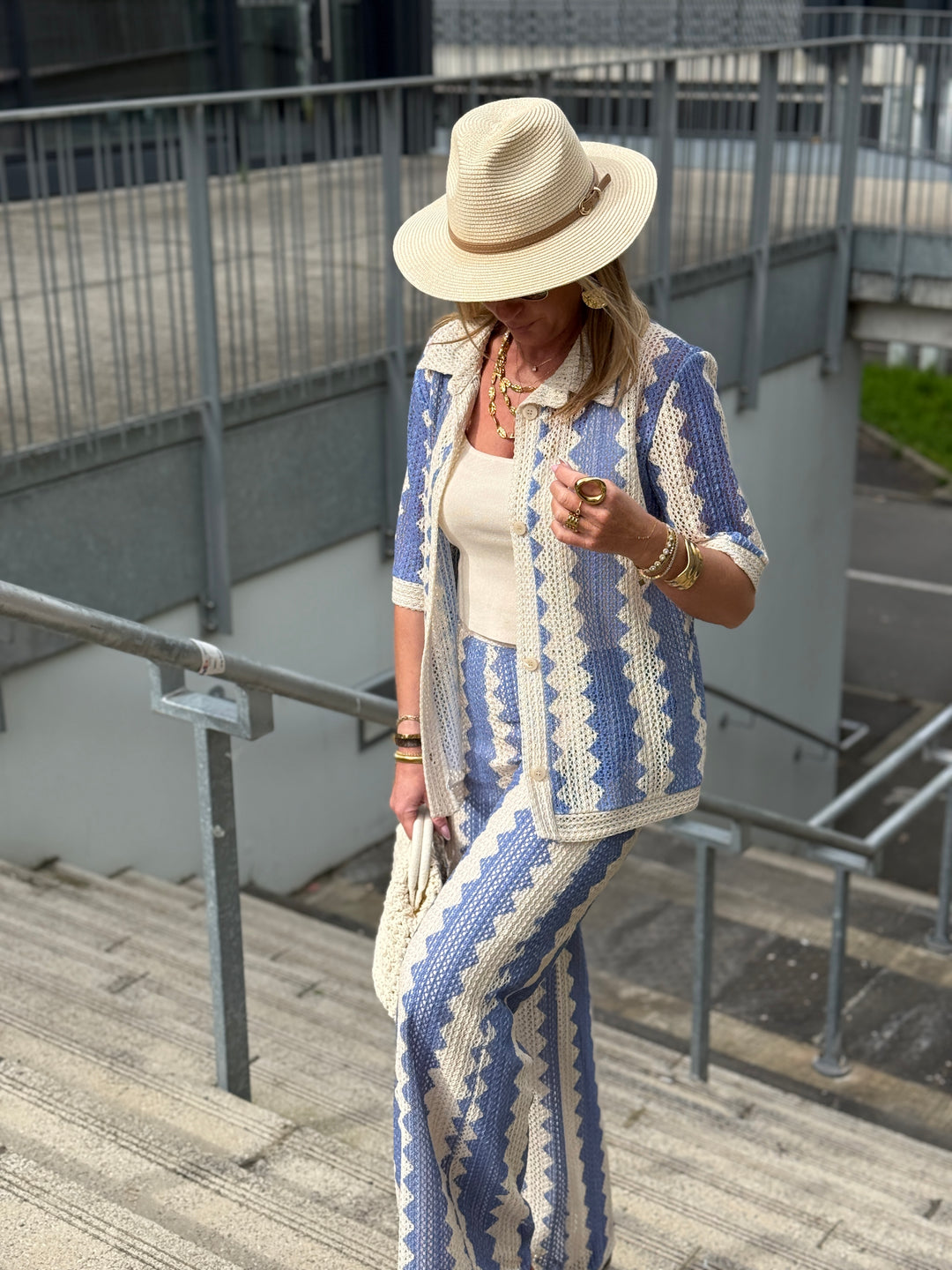 Pantalon voile imprimée bleu  Mia