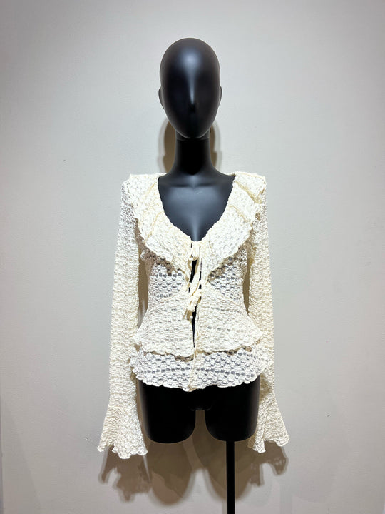 Gilet dentelle manches volants beige 61872