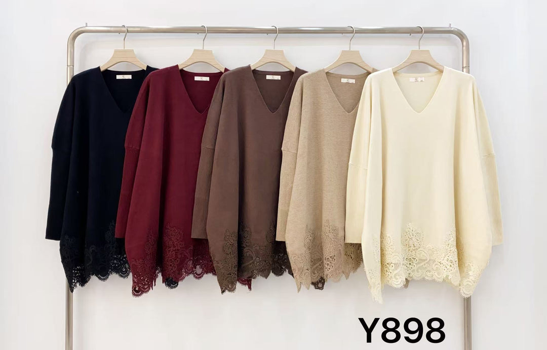 Pull col V dentelle 898