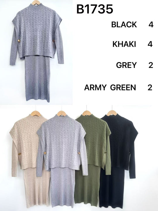 Ensemble Pull tressé boutons or avec robe 1735