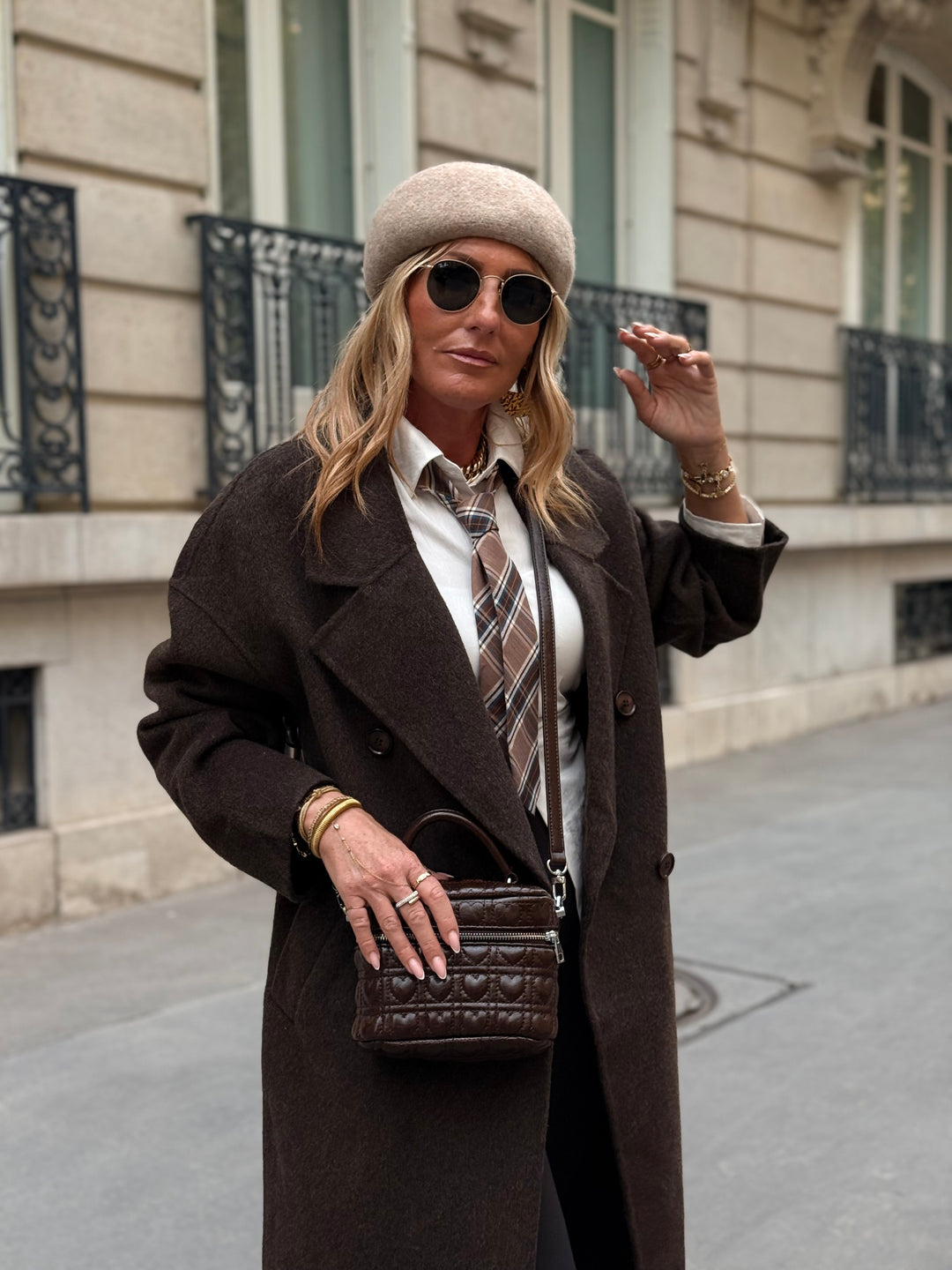 Manteau Laine long col Choco 014