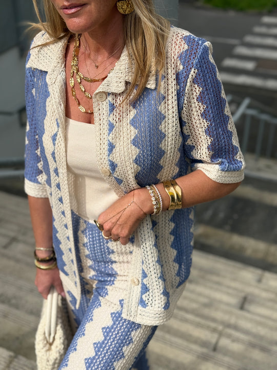 Chemise voile imprimée bleu Mia