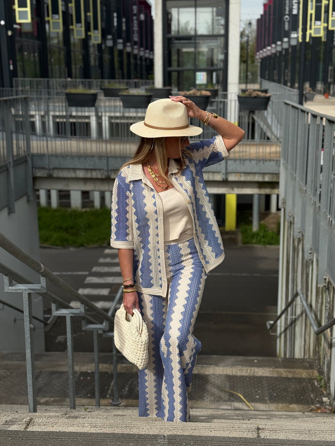 Pantalon voile imprimée bleu  Mia