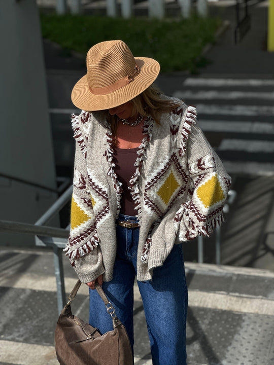 Gilet franges taupe 3079