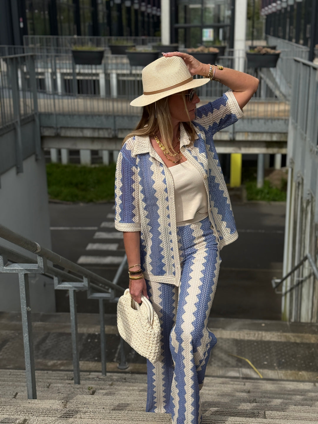 Pantalon voile imprimée bleu  Mia