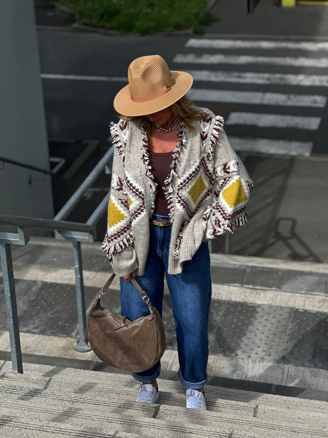 Gilet franges taupe 3079