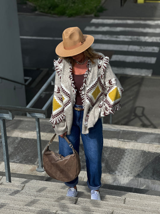 Gilet franges taupe 3079