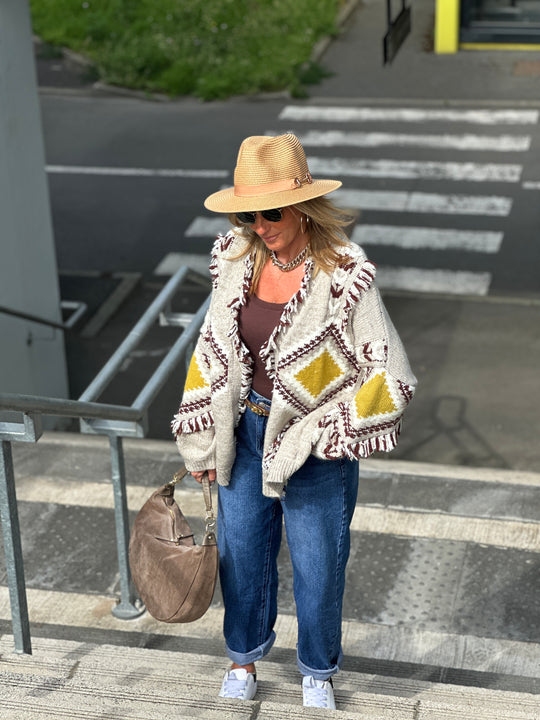 Gilet franges taupe 3079